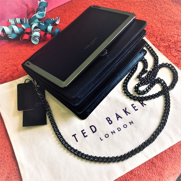 Ted Baker London Handbags - TED BAKER LONDON Black Leather Crossbody /Clutch Purse with Detachable Chain New